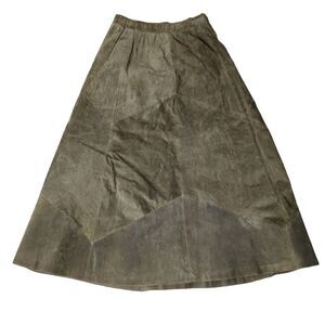 BG Street Suede Leather Maxi Skirt Dark Olive Green Size S Elastic & Back Zip